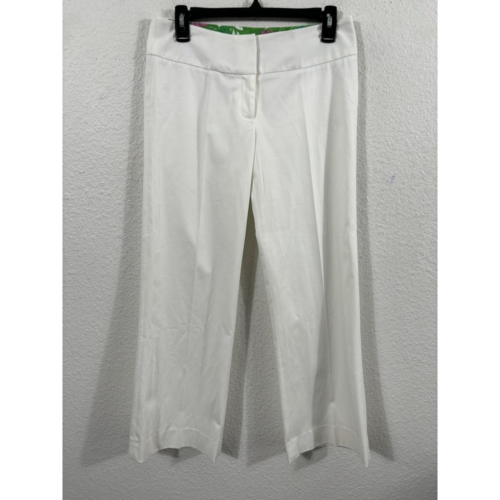 Milly Pants Womens 4‎ White Cotton Stretch Ankle Straight Leg Made USA Italy